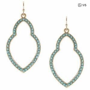 NEW Marlyn Schiff Pave Open Shape Drop Earrings in Turquoise/Gold